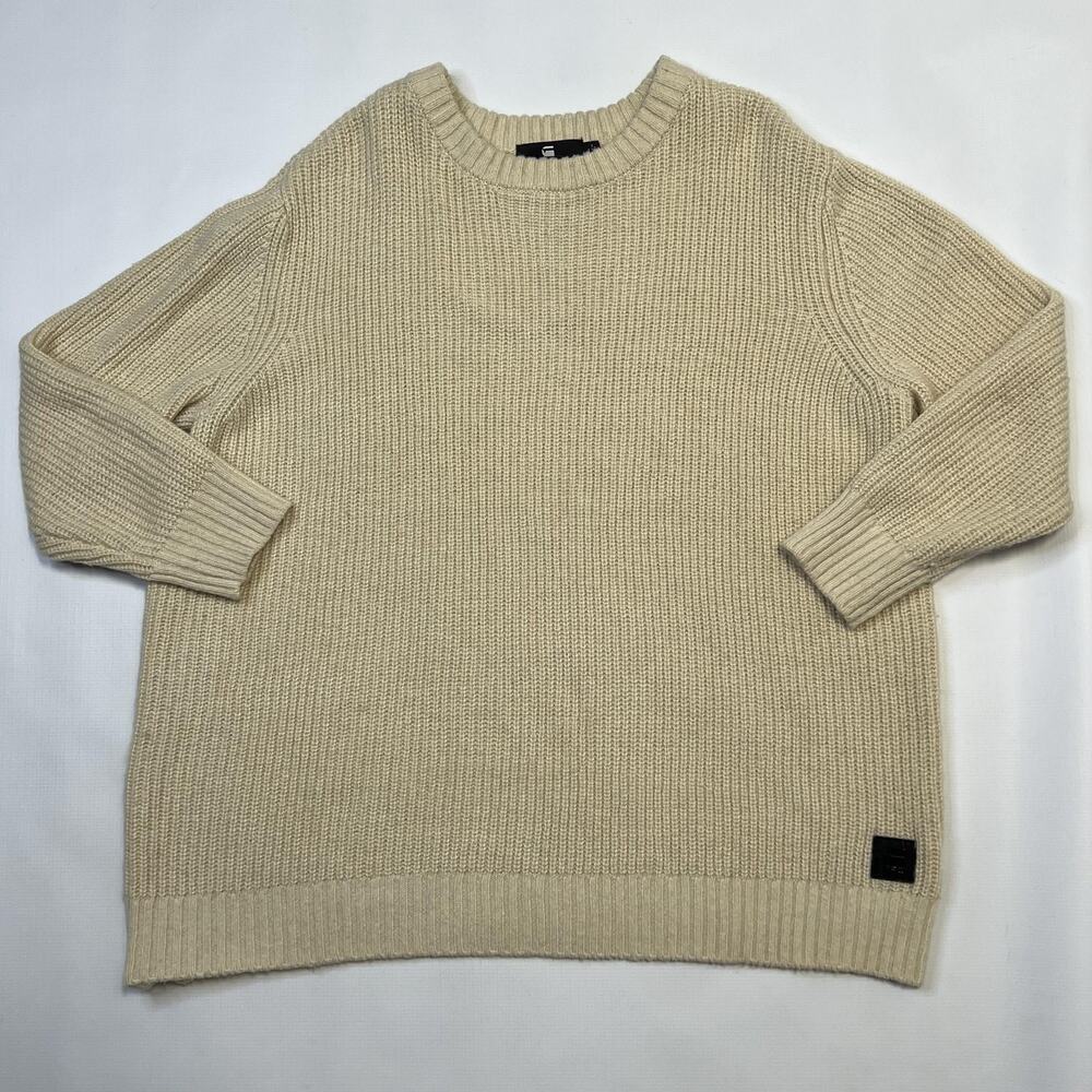 G-Star RAW Sweater Womens Large Beige Plush R Knit WMN LIS Alpaca Blend Zipper